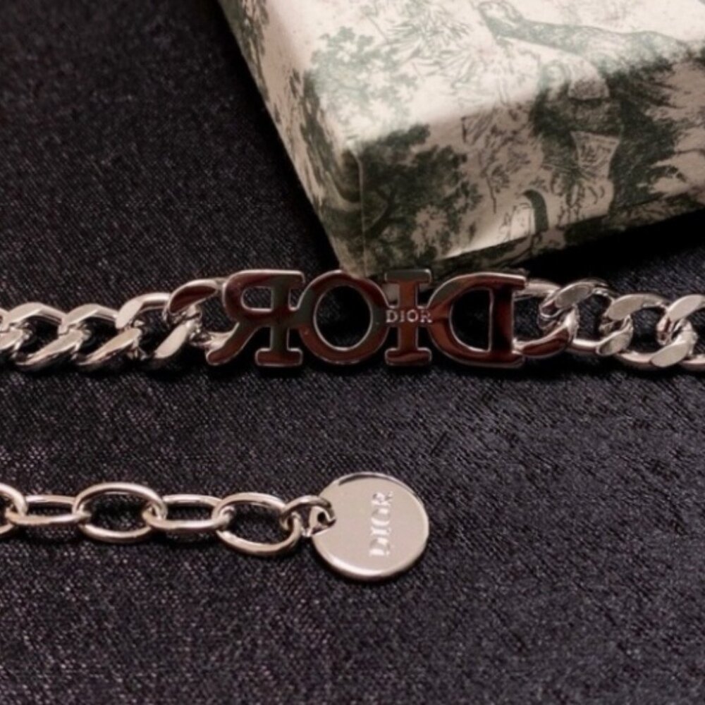 Pave DIOR Lettering Chain Necklace, Adjustable - Picture 2 of 7